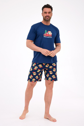 326/291 Teddy 4 Cornette pánské pyžamo - vánoční, tmavě modré, bavlna, krátký rukáv