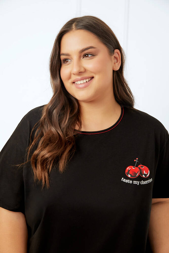 Cherry Dámské pyžamo s krátkým rukávem, krátké kalhoty Italian Fashion - černá/potisk