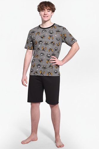 133/53 Bat F&Y mládežnické pyžamo Cornette šedé - bavlna, krátký rukáv