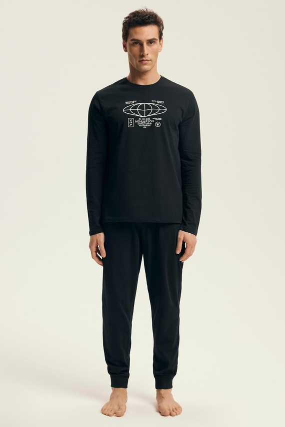 Henderson Core 43469 Loger pánské pyžamo černé - bavlna, dlouhý rukáv, elegantní balení
