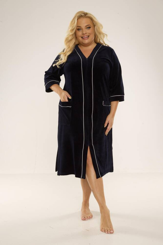 974 / 352 Dámský župan z veluru Forex - tmavě modrý