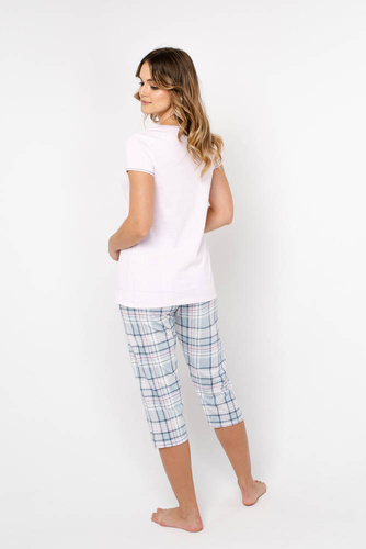 Glamour Dámské pyžamo s krátkým rukávem a 3/4 kalhotami Italian Fashion - růžová/potisk