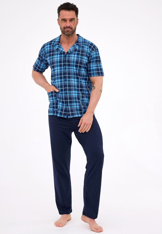 318/58 Pánské pyžamo Cornette - rozepínací bavlněné kostkované, s límečkem