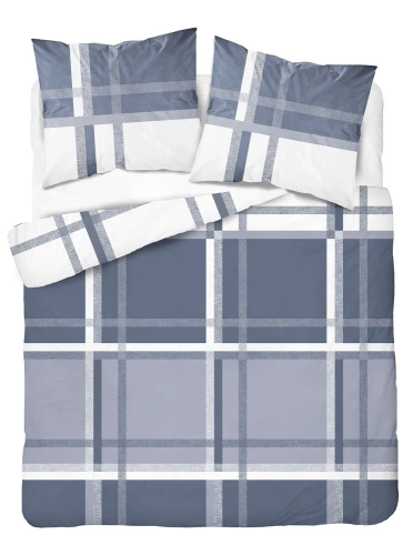 4674 B Home Satin Pościel satynowa krata Detexpol niebieski