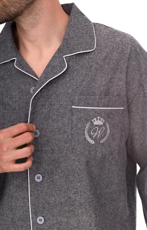 2533 Zeus L&L pánské pyžamo - bavlna, melanž, s límcem a knoflíky