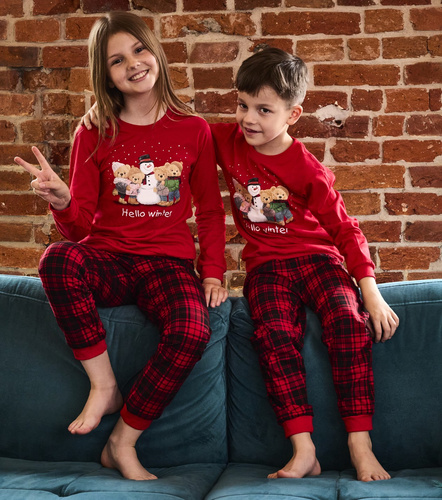 593/171 966/171 Zimní chlapecké pyžamo Cornette - vánoční, červené, bavlna