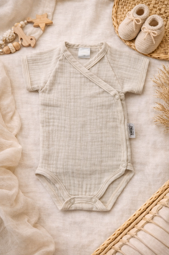 Mušelínové body Just Muslin 03235KBE Makoma beige- krátký rukáv, obálka, 100% bavlna
