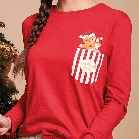 Gretel Dámské pyžamo Sorbetto červená - slavnostní, délka. rukáv, perníkový potisk