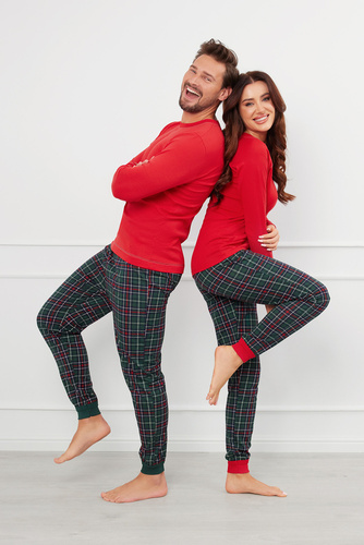 Fogo Pánské pyžamo s dlouhým rukávem, dlouhé kalhoty Italian Fashion - červená/potisk