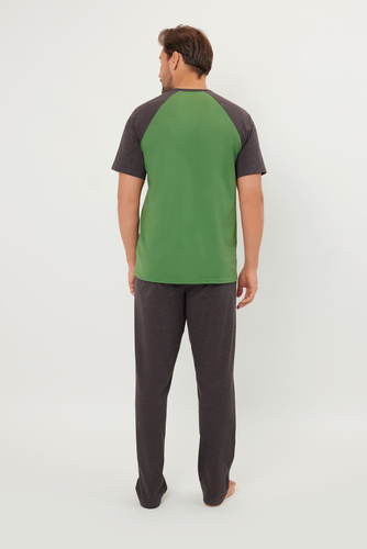 Alexander Pánské pyžamo s krátkým rukávem, dlouhé kalhoty Italská móda - zelená/c.melange