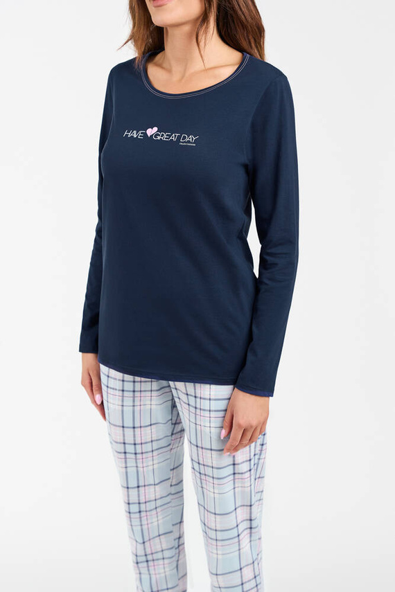 Glamour Dámské pyžamo s dlouhým rukávem a dlouhými kalhotami Italian Fashion - námořnická modř/potisk