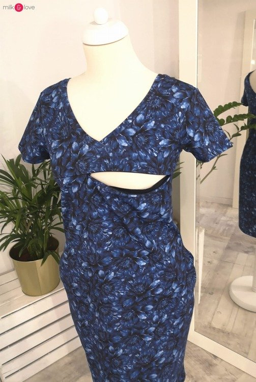 Sukienka ciążowa i do karmienia Milky Way V-neck MIlk&Love ciemne kwiaty