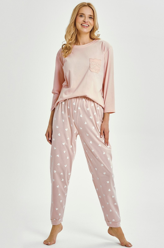 Nori 3442 Taro dámské pyžamo růžové bavlněné 7/8 rukáv pohodlné