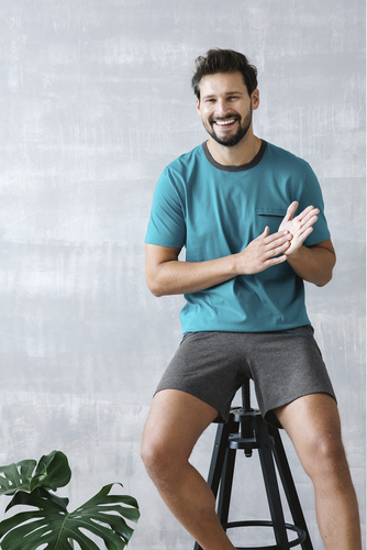 Stefano Pánské pyžamo s krátkým rukávem, šortky Italian Fashion - marine/dark melange