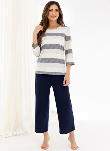 719 Dámské pyžamo Regina tmavě modré - viskóza a bavlna, rukáv 3/4, kalhoty 3/4