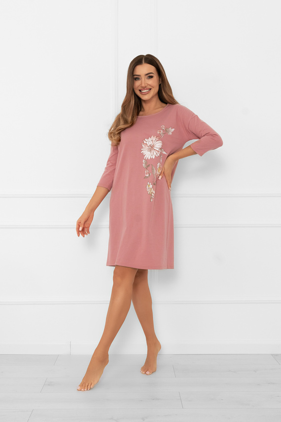 Dámská noční košile Akita - bavlna, 3/4 rukáv, květinová aplikace Italian Fashion