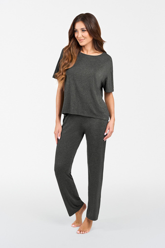 Akord Dámský komplet s krátkým rukávem a dlouhými kalhotami Italian Fashion - tmavý melír