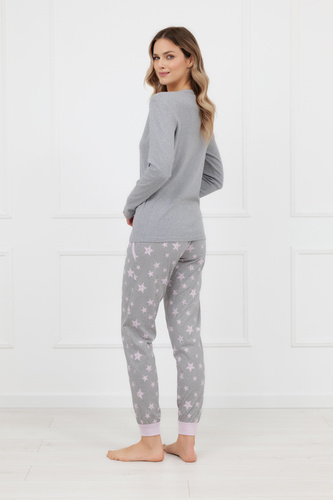 Sara Dámské bavlněné pyžamo s dlouhým rukávem a kalhotami značky Italian Fashion v šedé barvě