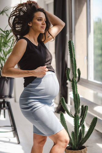 Spódnica ciążowa Tummy z dzianiny w prążki Milk&Love błękitny