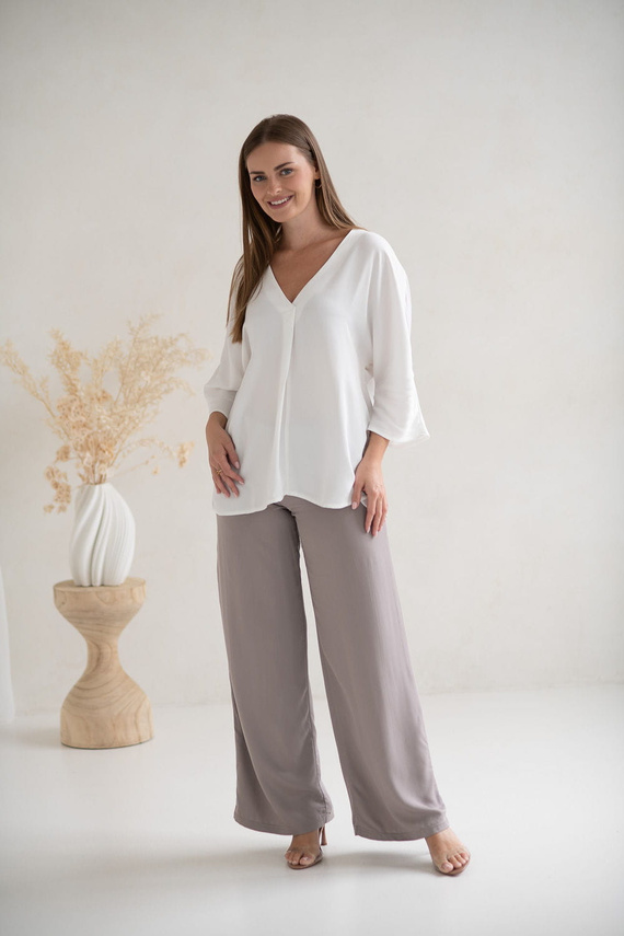 Mamafullness Těhotenská halenka pro kojící Milk&Love bílá - viskóza, 3/4 rukáv, oversize