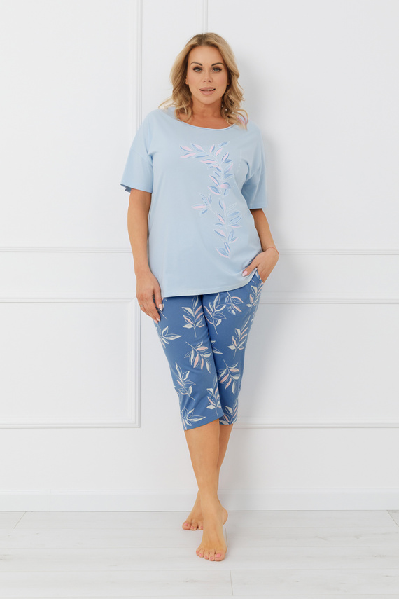 Dámské pyžamo ERULA Italian Fashion bavlněné 3/4 kalhoty s krátkým rukávem - modré