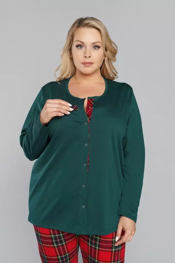 Zorza dámské pyžamo s dlouhým rukávem, kalhoty Italian Fashion - zelená/potisk