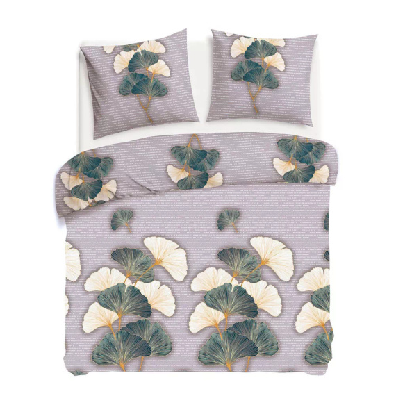 31510/2 Flanelové povlečení Darymex béžové zelené listy ginkgo - sada, 100% bavlna, hřejivé a měkké