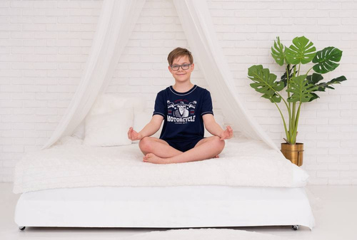 Chlapecké pyžamo Gibson s krátkým rukávem, kalhoty Italian Fashion - tmavě modré