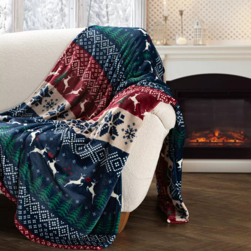 Eurofirany Vánoční deka námořnická modř červená se skandinávským vzorem - měkký přehoz z mikrovlákna, 240 g/m²
