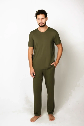 Dallas Pánské pyžamo s krátkým rukávem, dlouhé kalhoty Italian Fashion - khaki barva