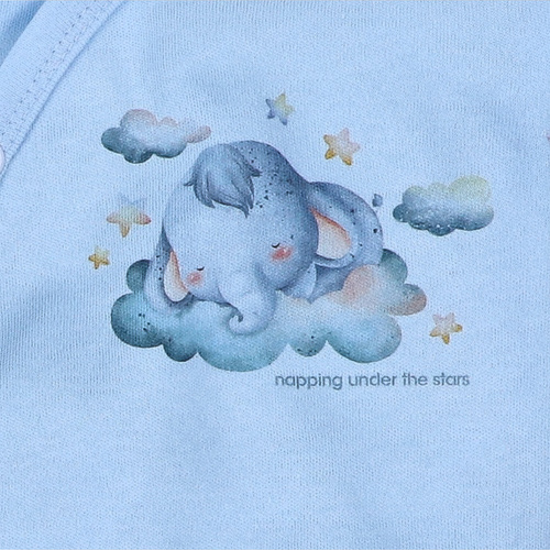 ABN-5603 Nini Little Dreamers obálkové body z organické bavlny pro kojence modré - bezniklové zapínání, 100% bezpečnost