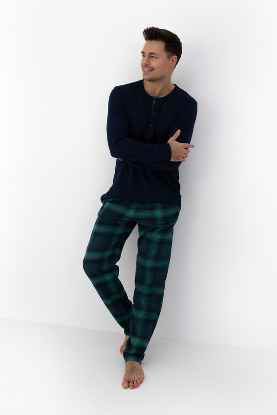 Pánské pyžamo Luke Sensis - bavlněné, dlouhé, zelené kostkované