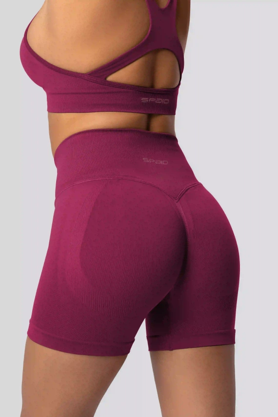 Spaio PUSH-UP PRO modelující bezešvé šortky fitness vysoký pas red wine