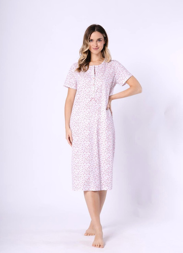 Oriana dámská košile 1723/1760 Leveza korálová bavlna, krátký rukáv, knoflíky, midi délka