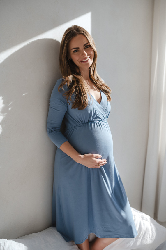 Star Light Těhotenská a kojící bambusová noční košile 7/8 Milk&Love modrá - prodyšná, pro nemocnice, pohodlné kojení