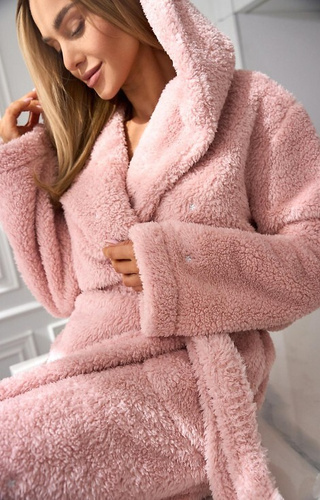 2559 Liv L&L dámský župan s kapucí pudrově růžový - krátký a pohodlný
