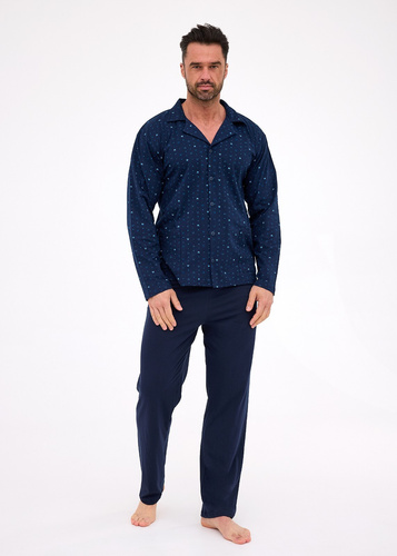 114/80 Pánské pyžamo Cornette | Otevřená přední část, 100% bavlna, límec a kapsy