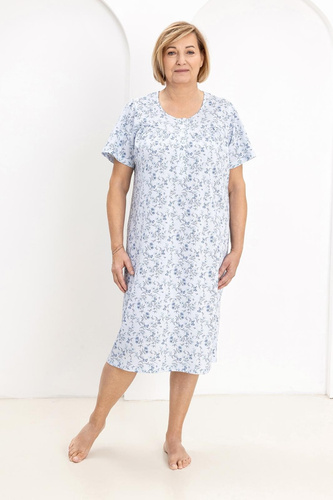 Dámská noční košile 018 Regina blue- 100% bavlna Premium, knoflíky, krční lem, pohodlný spánek každou noc