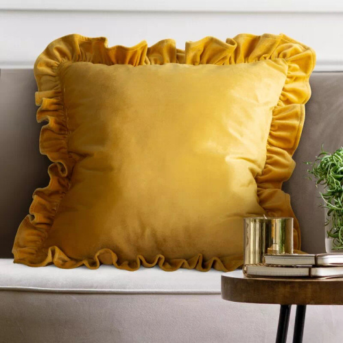 Povlak Brenda 45x45 šalvějový samet Eurofirany volán mustard