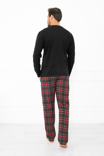 Rusoli pánské pyžamo Italian Fashion dark melange - kostkovaná bavlna, dlouhé, pohodlné