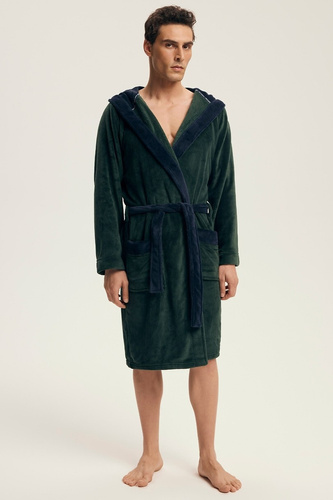 Pánský župan Henderson 43377 Natch green- kapuce, teplý úplet, pohodlí a elegance