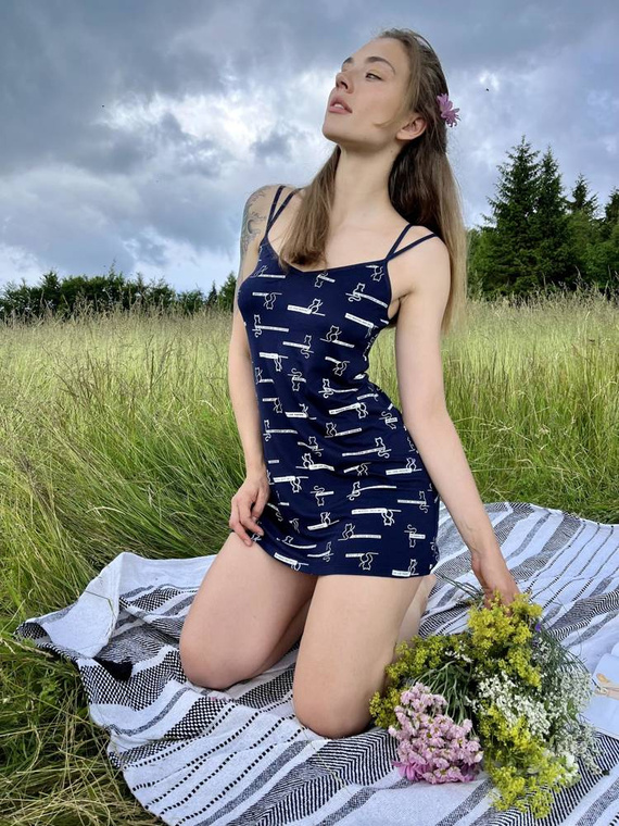 659 Cat Love Forex noční košile bez ramínek - tmavě modrá