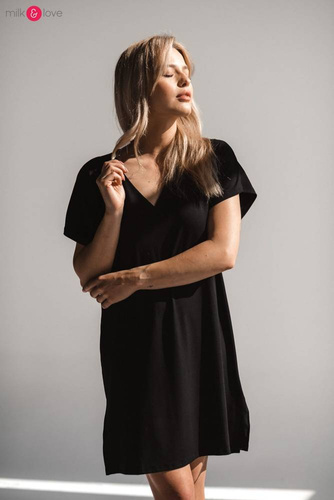 Moon bambusowa koszula nocna ciążowa i do karmienia Milk&Love czarny