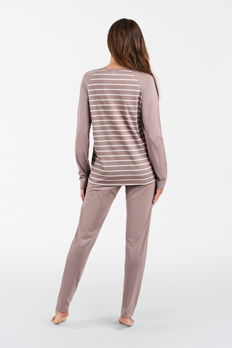 Oda Dámské pyžamo s dlouhým rukávem, dlouhé kalhoty Italian Fashion - potisk cappuccino/cappuccino