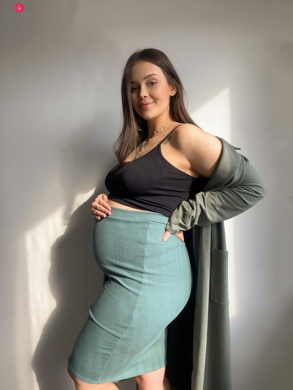 Spódnica ciążowa Tummy z dzianiny w prążki Milk&Love morska zieleń