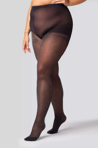 Shine Dámské punčochové kalhoty Queen Size 30 den - černé se stříbrnými třpytkami, lesklé