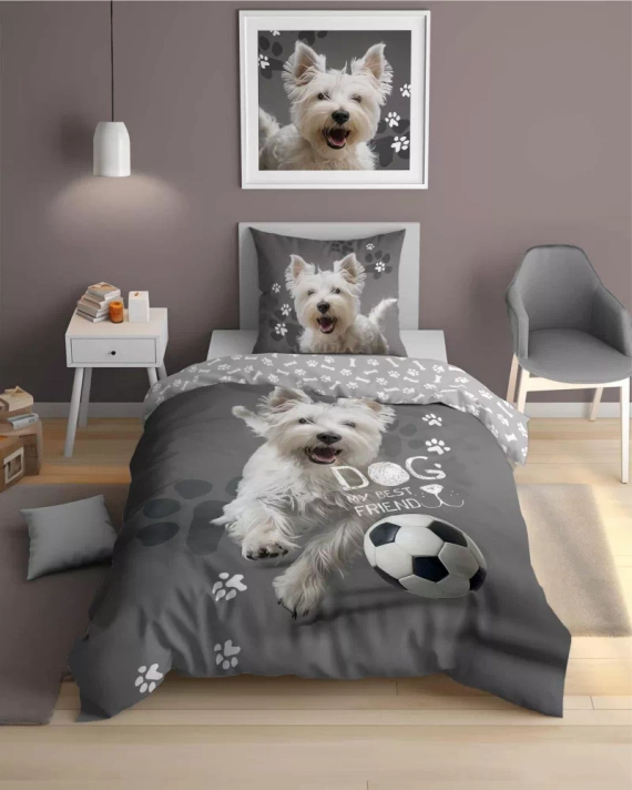 5205 A Fluo 40 Pościel bawełniana świecąca w ciemności Pies piłka Detexpol