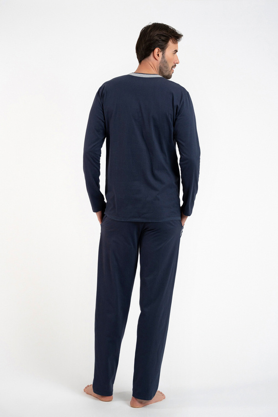 Zbyszek Pánské pyžamo s dlouhým rukávem, dlouhé kalhoty Talian Fashion - tmavě modrá