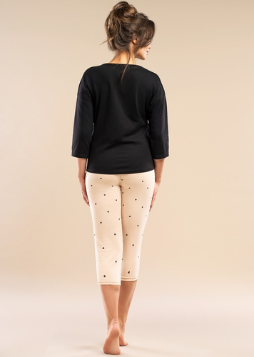 Dámské pyžamo MK30 Night Song Belle Reverie černé- bavlna, 7/8 rukáv, pohodlí a ženský styl