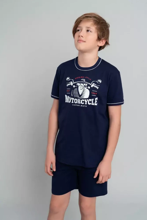 Chlapecké pyžamo Gibson s krátkým rukávem, kalhoty Italian Fashion - tmavě modré